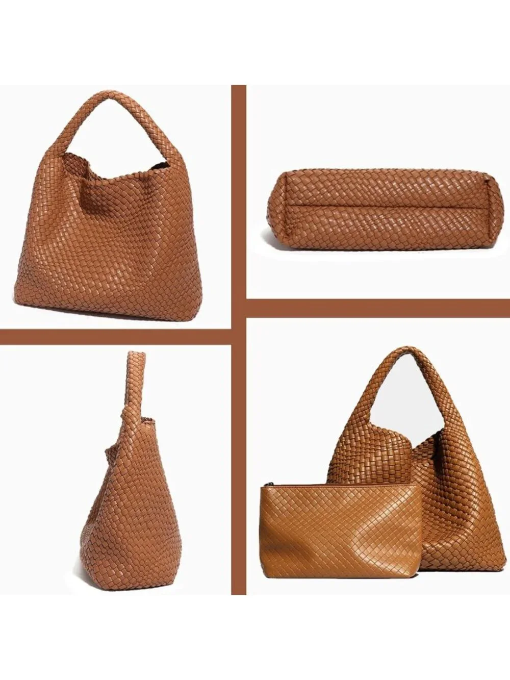 Stylish Woven Tote Bag with Purse, Large Handmade Shoulder Hobo for Commuting